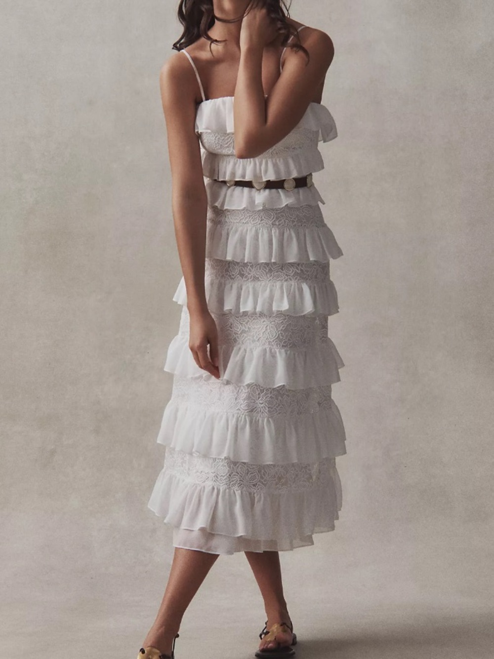 Anthropology BHLDN Strapless Tiered Ruffle Lace Midi Dress size M
